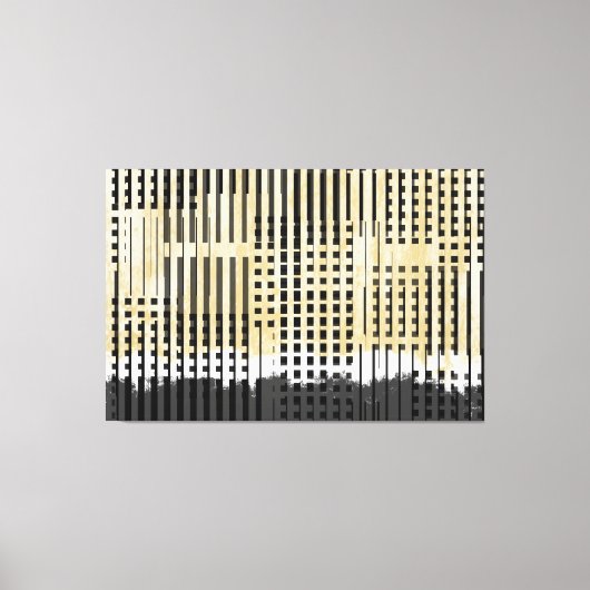 抽象芸術の白、黄、黒のパターストライプン キャンバスプリント (正面)