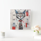 抽象芸術の目のカラフル広い猫 スクエア壁時計 (ホーム)