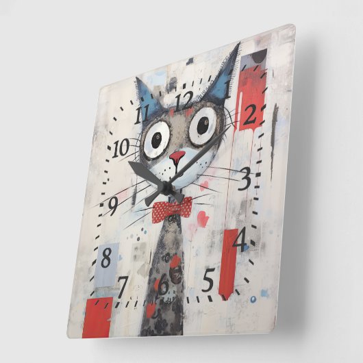 抽象芸術の目のカラフル広い猫 スクエア壁時計 (傾斜)