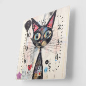 抽象芸術の目のカラフル広い猫 スクエア壁時計 (傾斜)