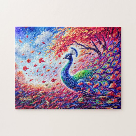 抽象芸術の秋の嵐にクジャクカラフル油 ジグソーパズル (横)