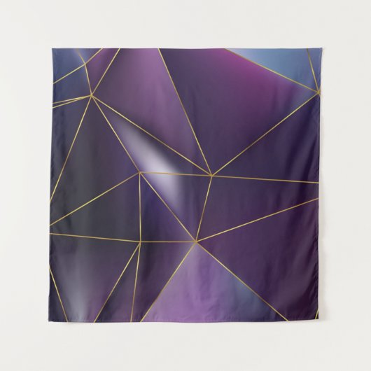 抽象芸術の紫色の幾何学模様（金色の線） タペストリー (正面(横))