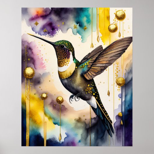 抽象芸術の絵画水の色のハミングバード5:4 ポスター (正面)