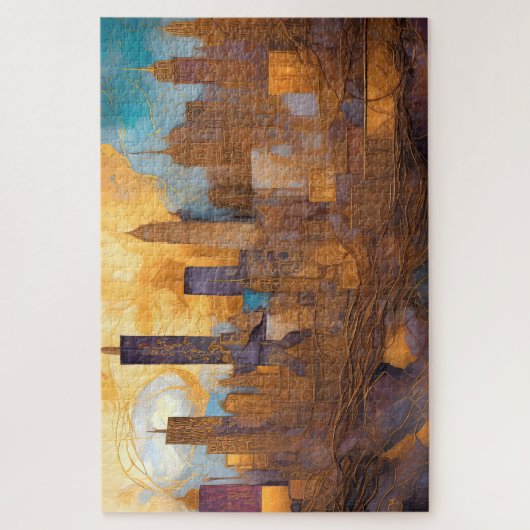 抽象芸術の絵画水彩の暗い街並み ジグソーパズル (縦)