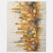 抽象芸術の絵画水彩黄金の街並み フリースブランケット (正面)