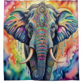 抽象芸術の絵画水色の象 シャワーカーテン (正面)