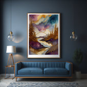 抽象芸術の絵画金ゴールドブルーパープル ポスター