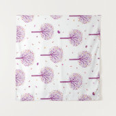 抽象芸術の継ぎ目のない模様で、白い背中に木が生えている タペストリー (正面(横))