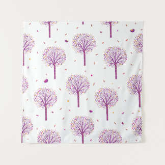 抽象芸術の継ぎ目のない模様で、白い背中に木が生えている タペストリー