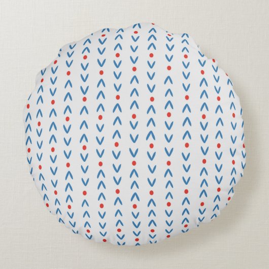 抽象芸術の継ぎ目のない青と赤のクリーム模様 ラウンドクッション (裏面)