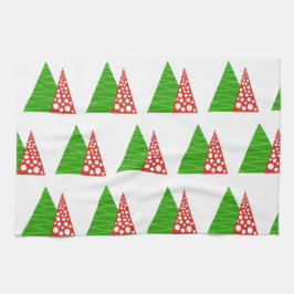 抽象芸術の緑と赤の木のキッチンタオル キッチンタオル