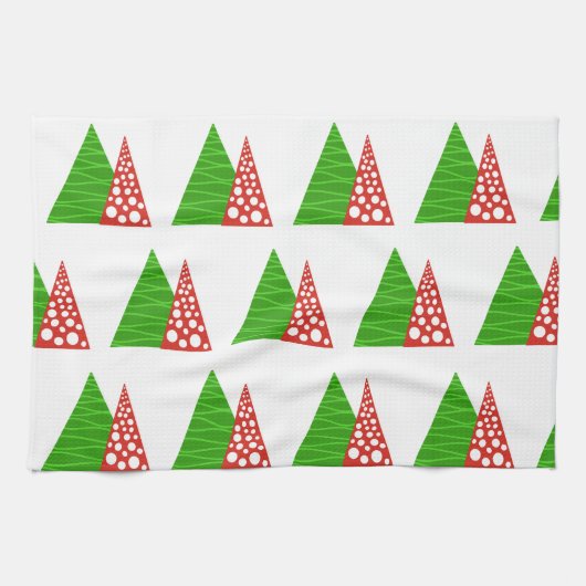 抽象芸術の緑と赤の木のキッチンタオル キッチンタオル (横)