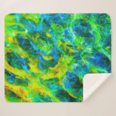 抽象芸術の緑と青の炎 シェルパブランケット (正面(横))