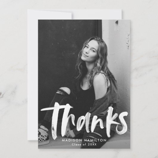 抽象芸術の緑のブラシストローク写真卒業 サンキューカード (正面)