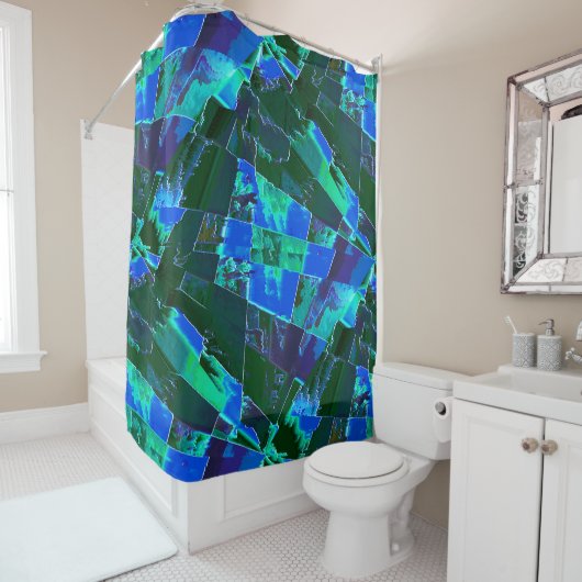 抽象芸術の緑の牧草地の部分と青い空、切り込み シャワーカーテン (インサイチュ)