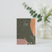 抽象芸術の緑の葉の多いネックレスのイヤリングロゴの表示 名刺 (スタンド正面)