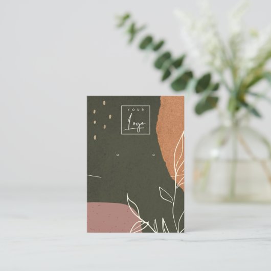 抽象芸術の緑の葉の多いネックレスのイヤリングロゴの表示 名刺 (スタンド正面)