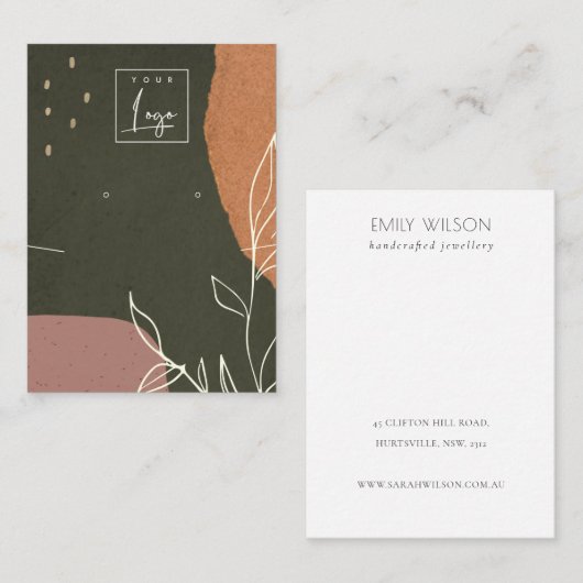 抽象芸術の緑の葉の多いネックレスのイヤリングロゴの表示 名刺 (正面/裏面)