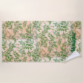 抽象芸術の緑フェイクの背景 ビーチタオル (正面)