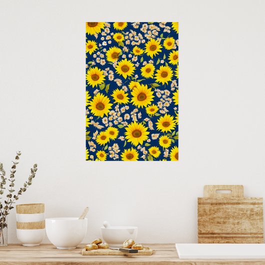 抽象芸術の美しいひまわり ポスター (キッチン)