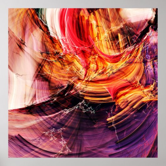 抽象芸術の美しい紫、赤と黄色の明るいc ポスター (正面)