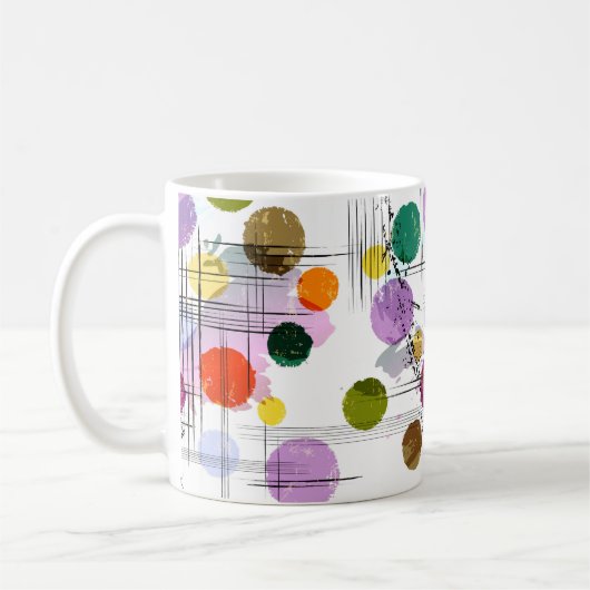 抽象芸術の背景パターン(円、線、  コーヒーマグカップ (左)