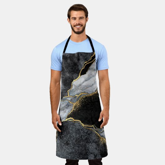 抽象芸術の背景、黒と白の大理石モザイク エプロン (着用した状態)