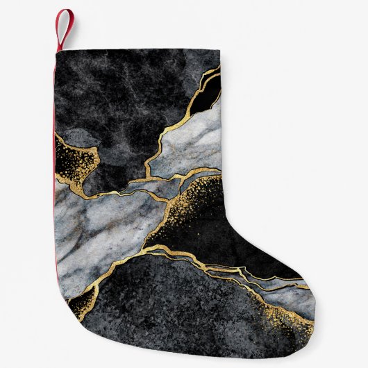 抽象芸術の背景（黒と白の大理石モザイク） スモールクリスマスストッキング (正面)
