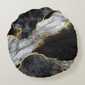 抽象芸術の背景(黒と白の大理石モザイク) ラウンドクッション (裏面)
