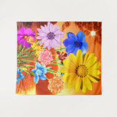 抽象芸術の花と夕日 – 花カラフル咲 タペストリー (正面(横))