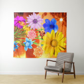 抽象芸術の花と夕日 – 花カラフル咲 タペストリー (インサイチュ(横))