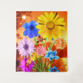 抽象芸術の花と夕日 – 花カラフル咲 タペストリー (正面)