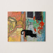 抽象芸術の花と猫 ジグソーパズル (横)