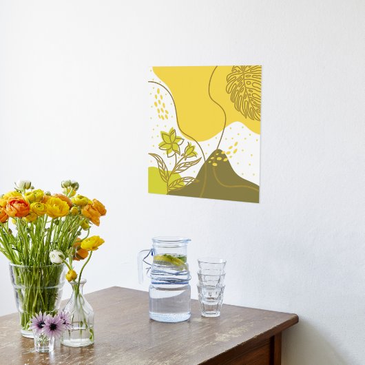 抽象芸術の花と葉 箔ポスター (レイダウン (キッチン))