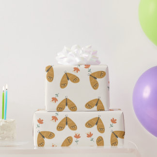 抽象芸術の花と蝶の柔らかい黄色のboho ラッピングペーパー