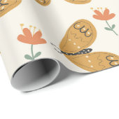 抽象芸術の花と蝶の柔らかい黄色のboho ラッピングペーパー (ロールコーナー)