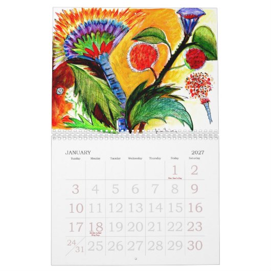 抽象芸術の花のカレンダー カレンダー (1月 2027)