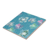 抽象芸術の花の美しいライトブルー タイル (側面)