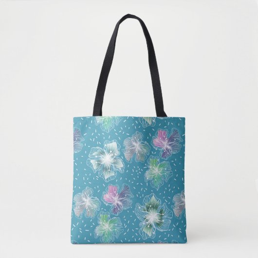 抽象芸術の花の美しいライトブルー トートバッグ (正面)