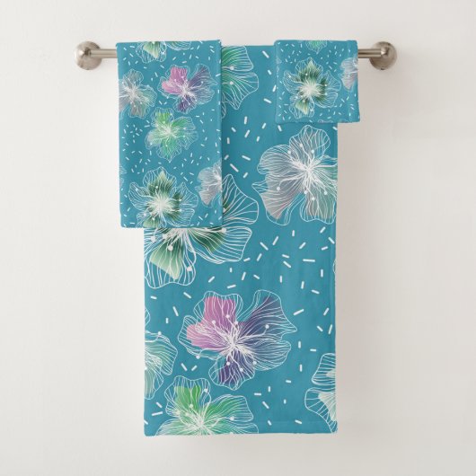 抽象芸術の花の美しいライトブルー バスタオルセット (インサイチュ)