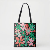 抽象芸術の花は緑、珊瑚、ピンクのトート。 トートバッグ (正面)