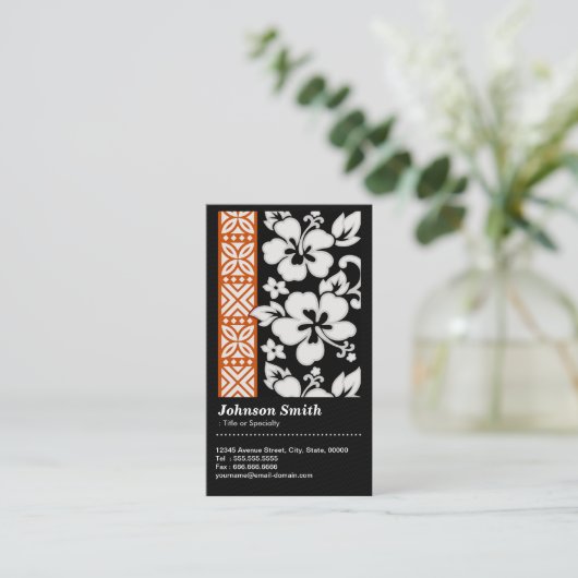 抽象芸術の花柄とQRコード 名刺 (スタンド正面)