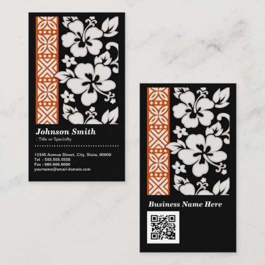 抽象芸術の花柄とQRコード 名刺 (正面/裏面)