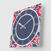 抽象芸術の花柄,バーガンディ,白,青 スクエア壁時計 (傾斜)