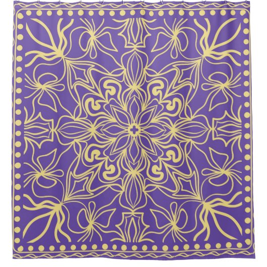 抽象芸術の花模様。ジオメトリ、曼荼羅デザイン シャワーカーテン (正面)