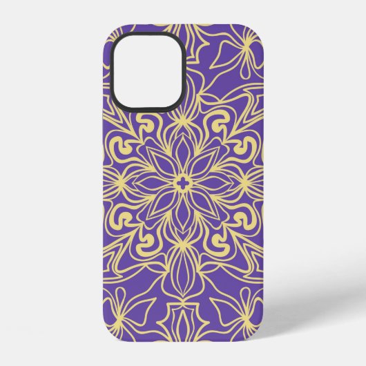 抽象芸術の花模様。ジオメトリ、曼荼羅デザイン iPhoneケース (裏面)