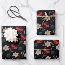 抽象芸術の花（黒） ラッピングペーパーシート