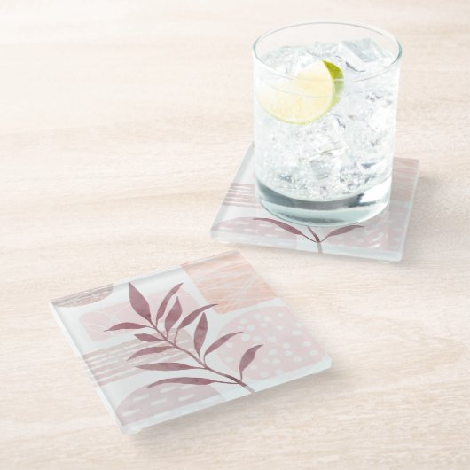 抽象芸術の落ち着き水色 ガラスコースター (アングル)