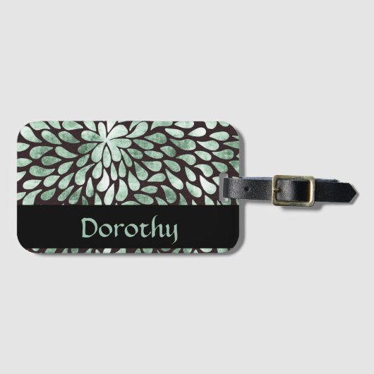 抽象芸術の落下花びらの黒 ラゲッジタグ (正面横)