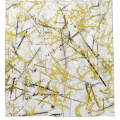 抽象芸術の落書き – マスタードとブラウン シャワーカーテン (正面)